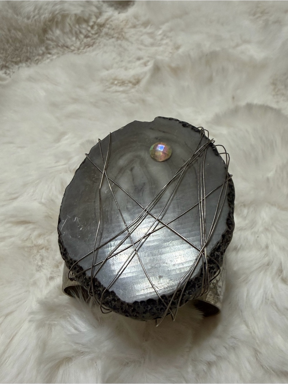 Handcrafted Gray Agate Accent Cuff with Wire Wrap